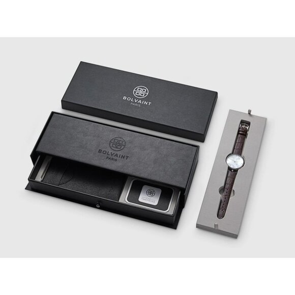 Bolvaint Paris Luxury Women's‎ Watch Silver Face Brown Leather Strap Geometric - Picture 4 of 9